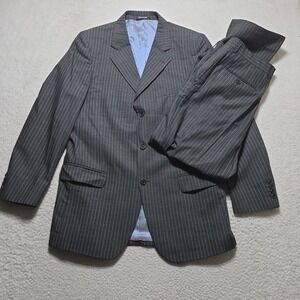 Custom Made‎ Ermenegildo Zegna 100% Wool 2 Pc Suit Black Pinstripe Size 52 Italy
